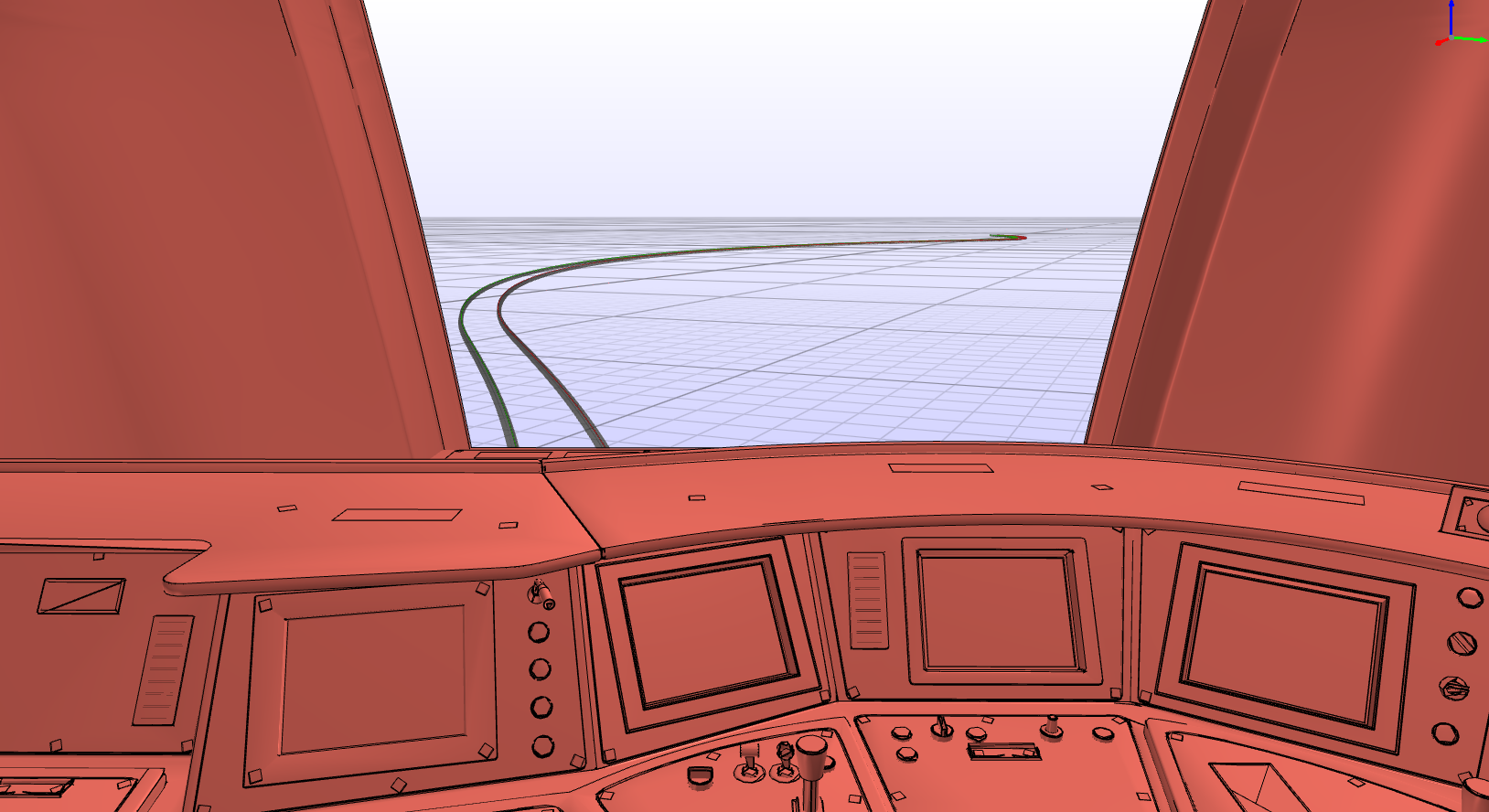 Detailed locomotive driver cabin interior